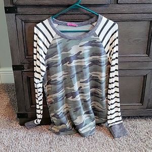Pink Lily Camo Raglan Green Blouse